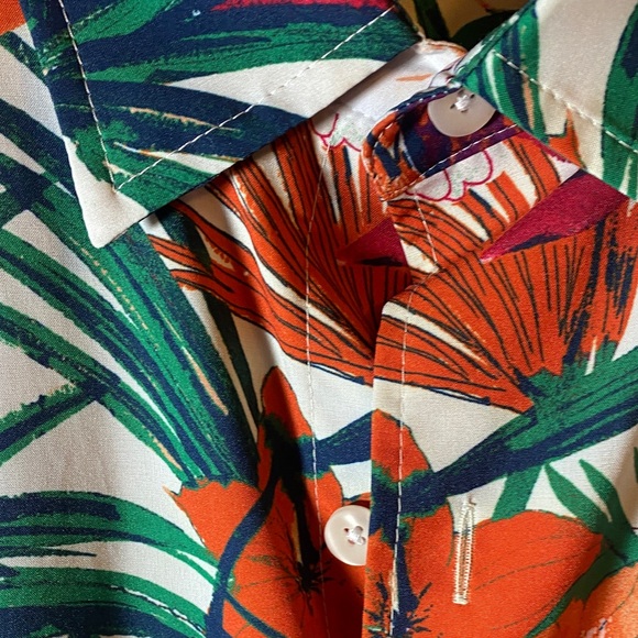 Caribbean Orange and Green Floral Men's Shirt - Picture 7 of 9